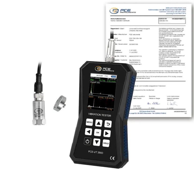 Vibracijos matuoklis PCE-VT 3900-ICA su ISO kalibravimo sertifikatu