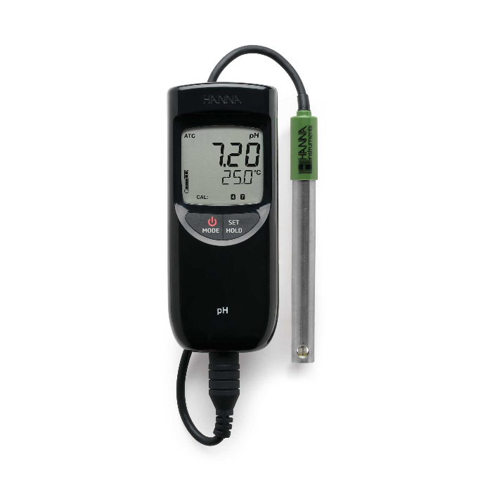 Išplėsto diapazono pH matuoklis su pH elektrodu ir temperatūros jutikliu Hanna HI991001