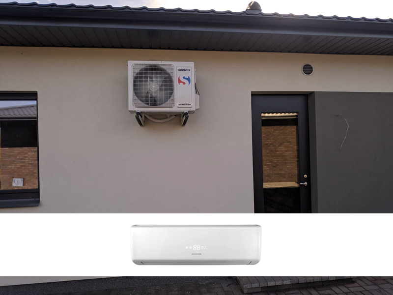 Individualiame name sumontavome Sinclair Vision serijos oro kondicionierių  
Sumontuotas 4,6 kW vėsinimo / 5,2 kW šildymo galios, A++/A+ energijos efektyvumo klasės sieninis oro kondicionierius su LED ekranu ir Wifi funkcija.