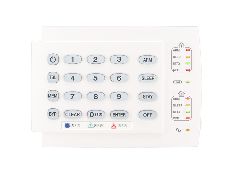 Klaviatūra PARADOX K10 (horizontali) 
Palaiko StayD režimą. 10 zonų LED displėjus. Atskiri „Arm, Sleep“, „Stay“ ir „Off“ diodai. Patentuota mygtukų apšvietimo sistema. 1 klaviatūros išėjimo zona. 7 vieno paspaudimo funkciniai klavišai. 3 panikos aliarmai. Reguliuojamas mygtukų apšvietimo lygis. Jungiama 4 laidų šyna.