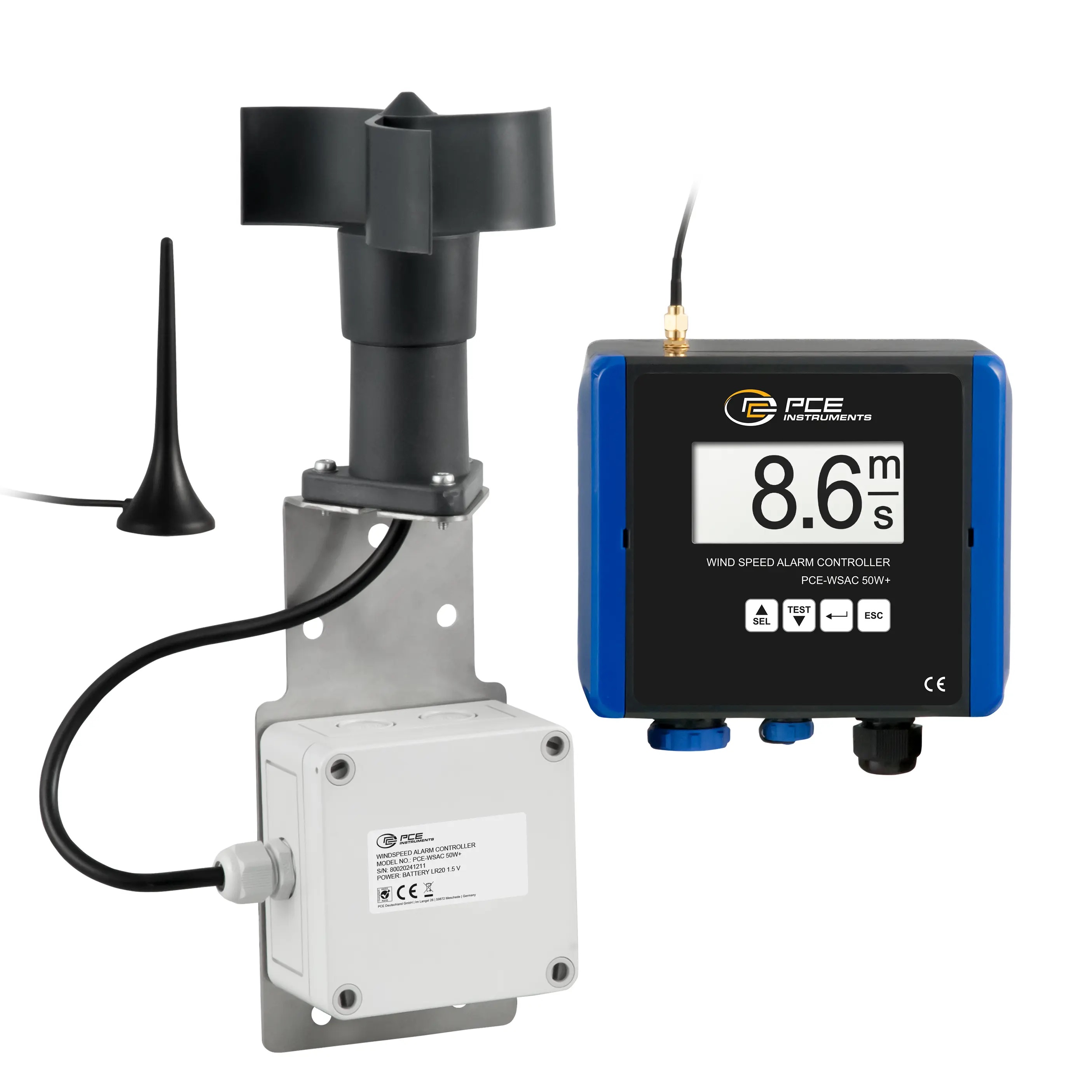 Bevielis vėjo greičio matuoklis PCE-WSAC 50W+ 24