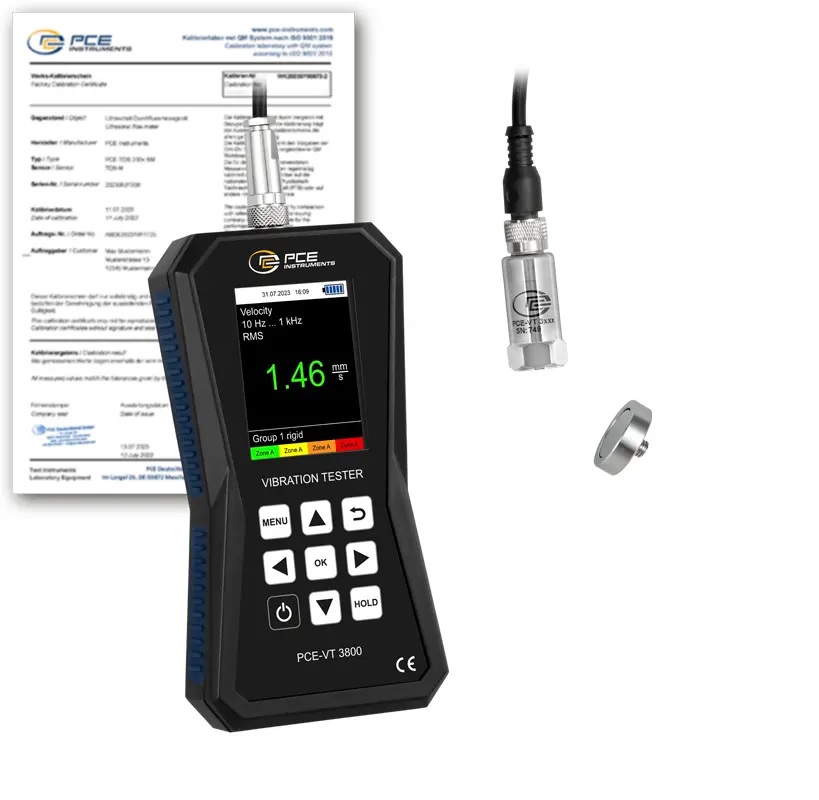 Vibracijos matuoklis PCE-VT 3800-ICA su ISO kalibravimo sertifikatu