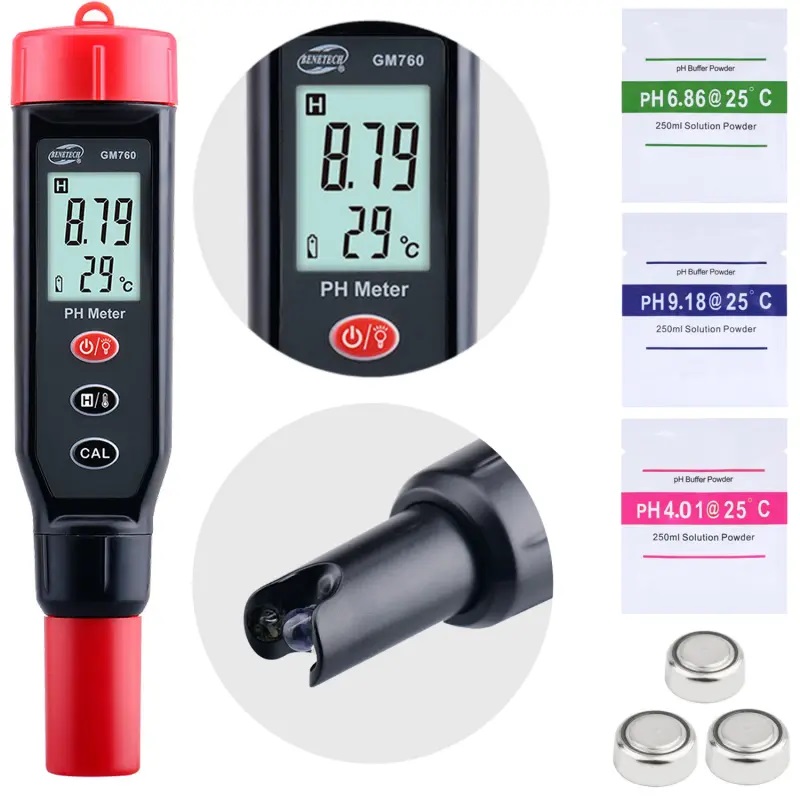 pH ir temperatūros matuoklis ATC testeris su automatiniu kalibravimu GM760