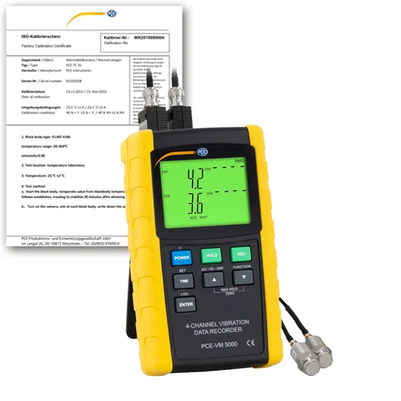 Vibracijos matuoklis PCE-VM 5000-ICA su ISO kalibravimo sertifikatu