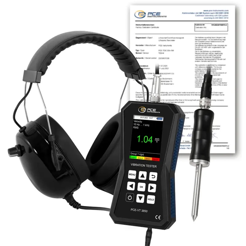Vibracijos matuoklis PCE-VT 3850S-ICA su ISO kalibravimo sertifikatu