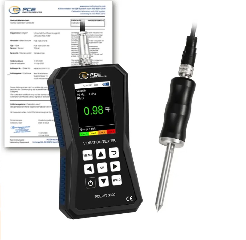Vibracijos matuoklis PCE-VT 3800S-ICA su ISO kalibravimo sertifikatu