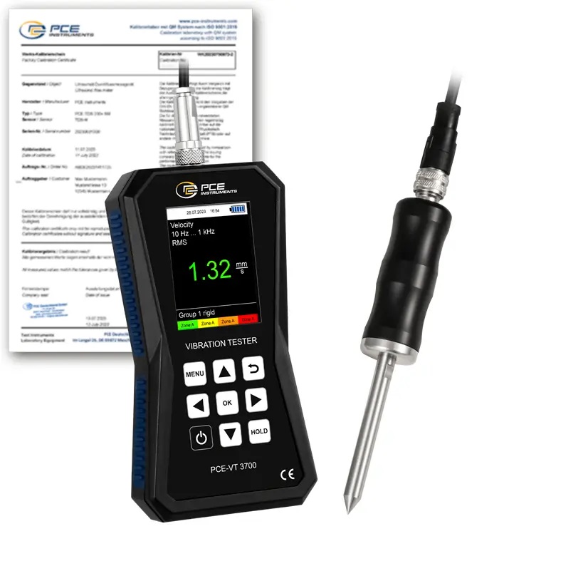 Vibracijos matuoklis PCE-VT 3700S-ICA su ISO kalibravimo sertifikatu