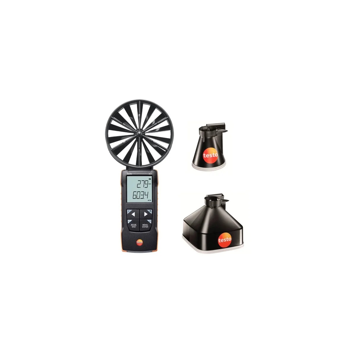 Rinkinys Testo 417 Kit 1 su metrologine patikra (mentelinis anemometras su aplikacija ir gaubtais)