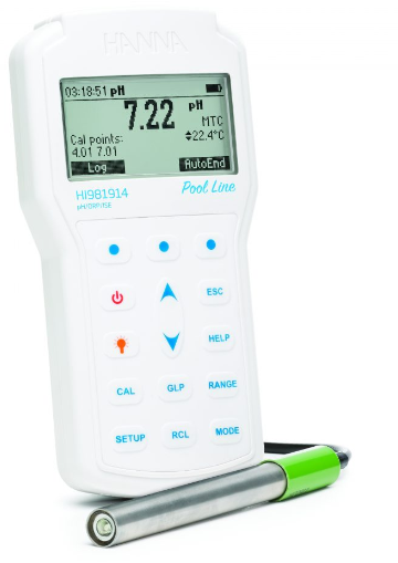 Profesionalus vandeniui atsparus nešiojamas pH/ORP matuoklis Hanna Instruments HI981914 Pool Line 