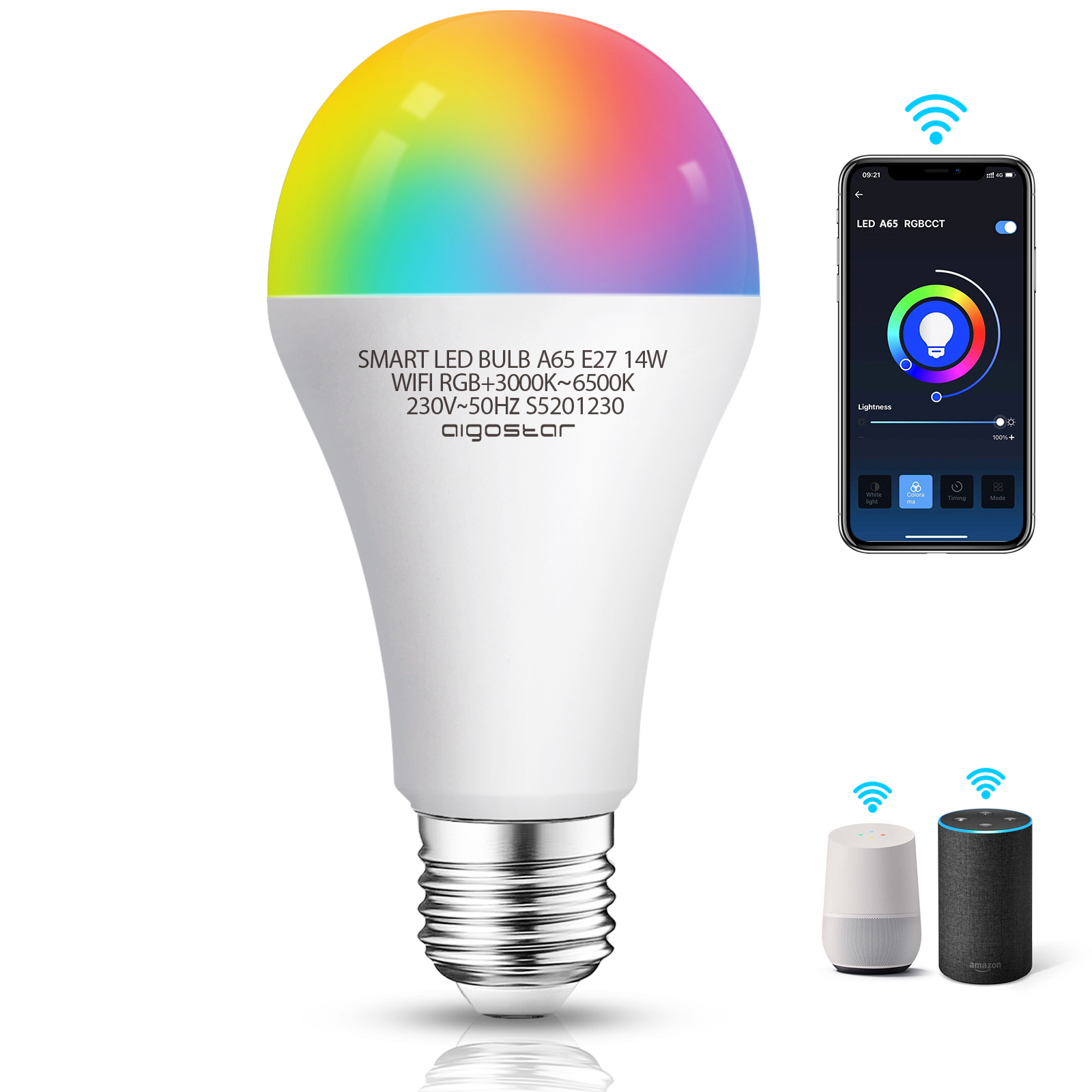 Išmanioji lemputė SMART LED A65 BIG ANGLE E27 14W WIFI RGB+CCT