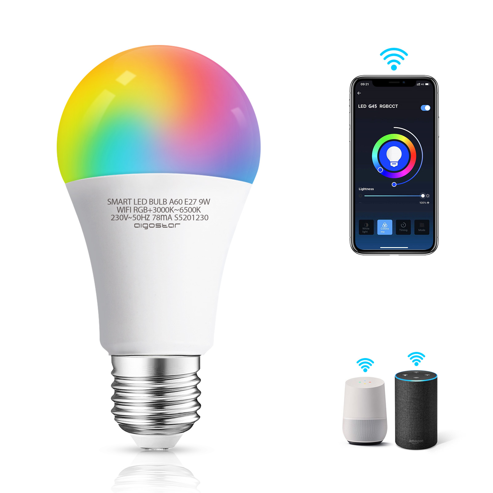 Išmanioji lemputė SMART LED A60 E27 9W WIFI RGB+CCT