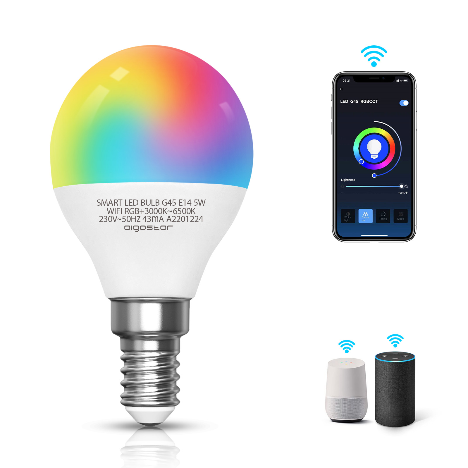 Išmanioji lemputė SMART LED G45 E14 5W WIFI RGB+CCT