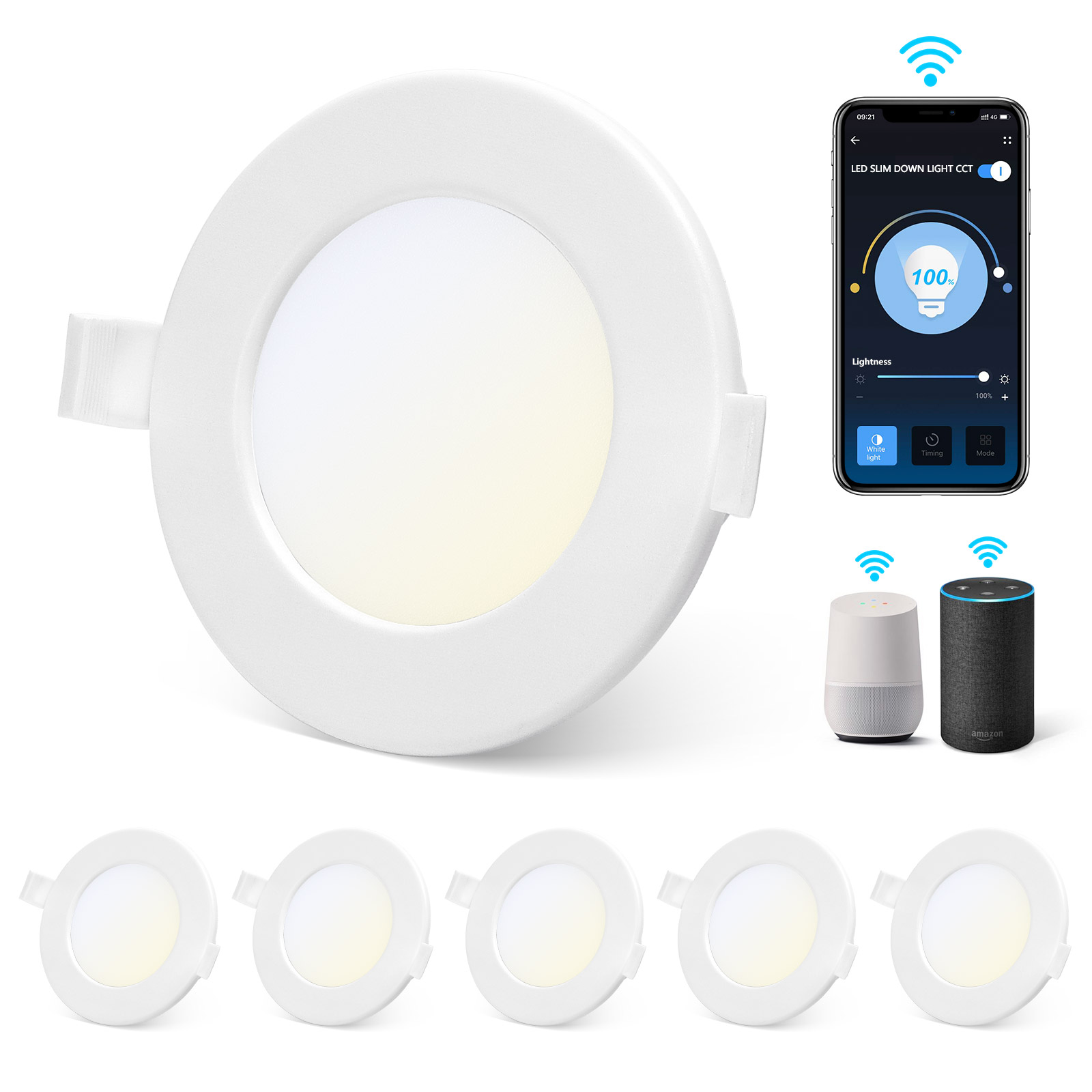 Išmanusis šviestuvas SMART LED SLIM DOWN LIGHT 6W WIFI CCT (vidinis skersmuo:105mm)